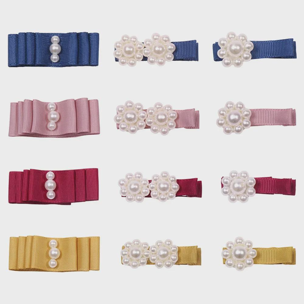 Girls' Handmade Pearl Bow Hairpin and Ribbon Bangs Clip