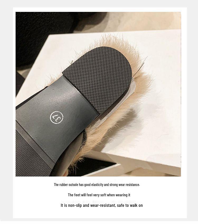 Autumn/Winter 2025 Women's Fuzzy Mule Slippers with Chunky Heels and Round-Toe Design