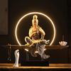 Backflow Incense Burner Ceramic Guan Yin Statue Zen Bodhisattva Figurine Waterfall Smoke Cone Home Office Desk Table Decor