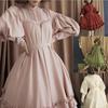 Maid Cosplay Dress with Loose Buttons, Stand-up Collar, Lace Lantern Sleeves and Decoration