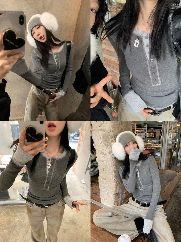 Women's Spring Long Sleeve Slim Fit Colorblock T-Shirt