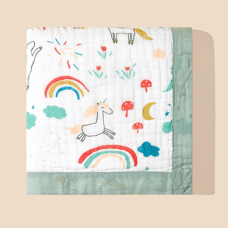 Couvertures pour bébé 6 couches 100% Coton Gaze Respirant Enveloppe pour nourrisson Couvertures d'emmaillotage douces absorbantes Serviette de bain pour bébé dessin animé (as the picture,110x110cm)