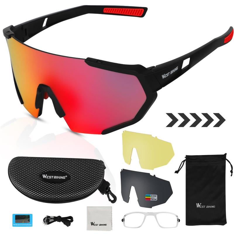 

WEST BIKING UV400 Protection with HD Lens Outdoor Sport Cycling Glasses Polarized Sunglasses Black Red