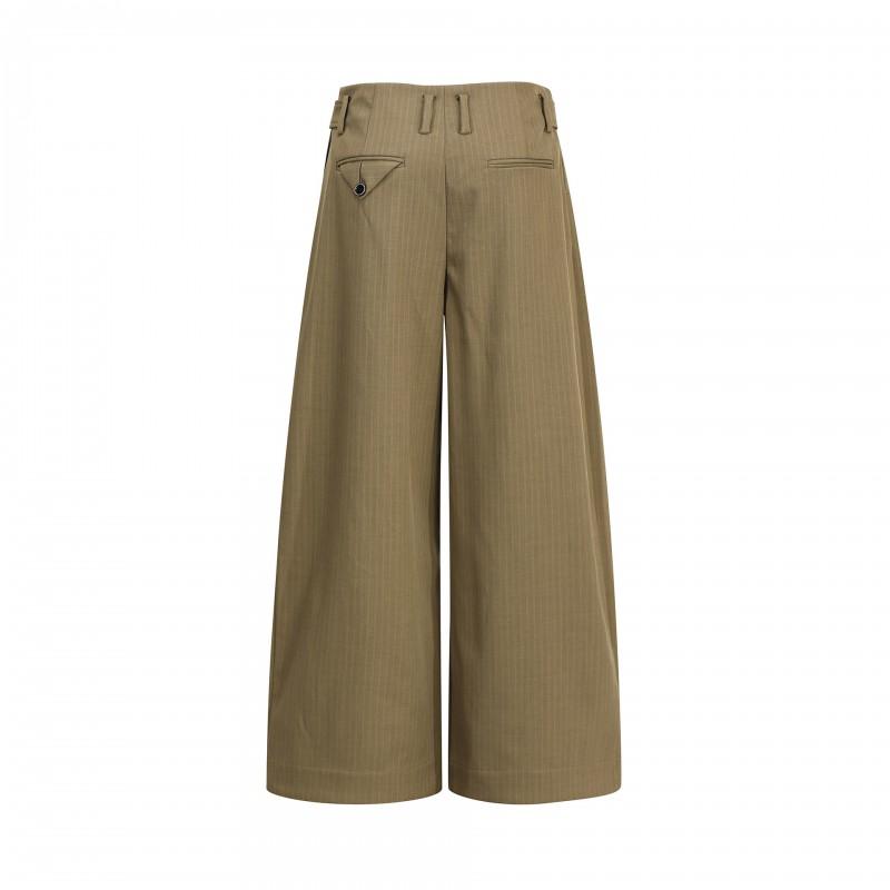 26001 American Trendy High Street Neutral Draped Old Money Style Button Fly Loose Tapered Casual Trousers