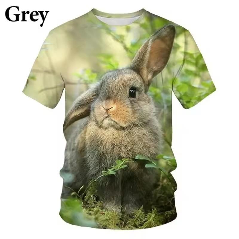Summer Round Neck 3D Cute Rabbit Print Top Fashionable Casual Short Sleeved Children's Girl and Boy Unisex T-shirts