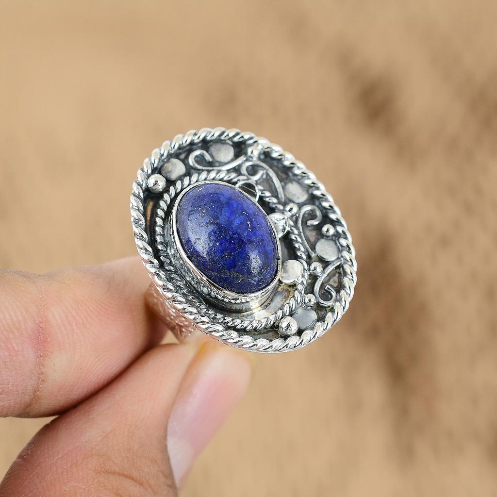 Natural Lapis Lazuli Handcrafted Multi Stone Ring Jewelry 925 Sterling Silver