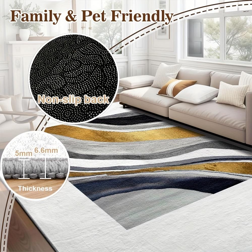 Large Abstract Soft Velvet Area Mat Non Slip Machine Washable Thick Plush Mat Gray Blue Black Golden for Living Room Office