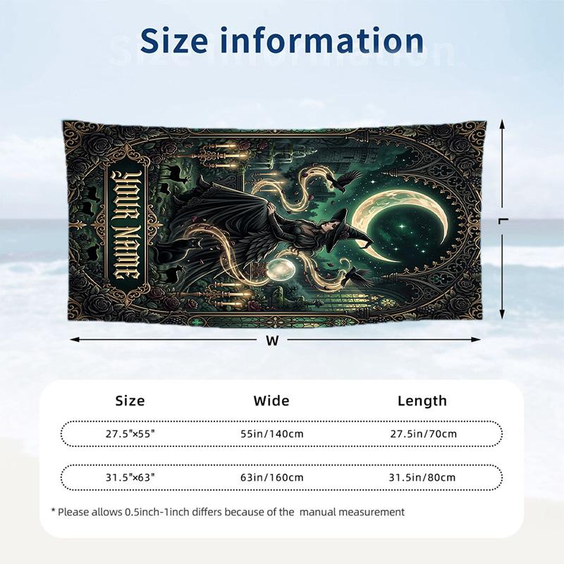Witchcraft Theme Beach Towel Personalized Custom Name & Text Soft Quick Dry Beach Towel for Swimming Travel