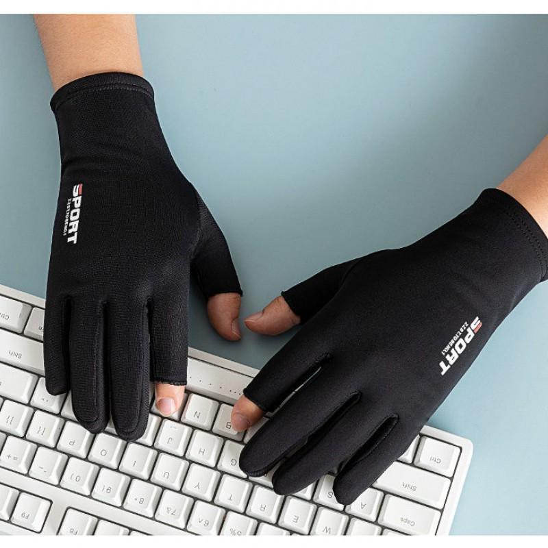 Men Women Lightweight Ice Silk Anti-Slip Driving Cycling Delivery Fishing Half-Finger Two-Finger Touchscreen Gloves