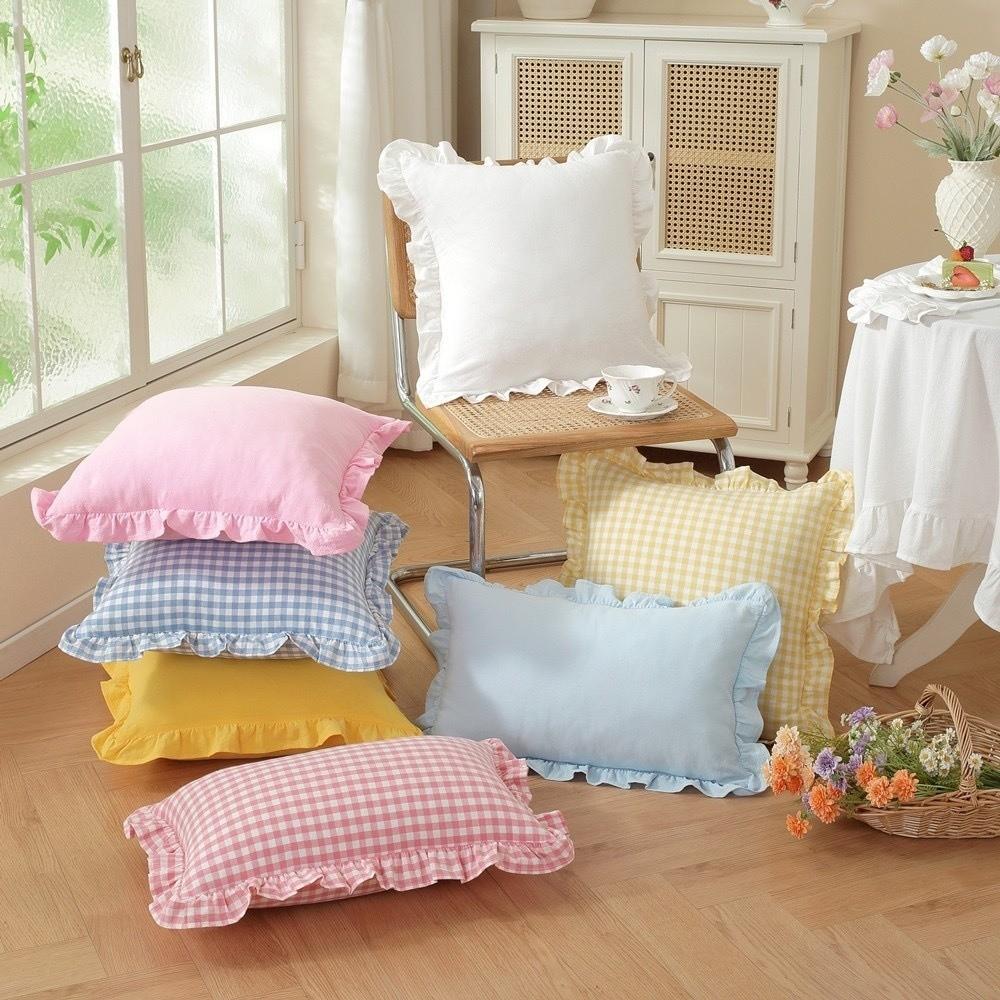 Lotus Leaf Skirt Edge Ruffled Edge Pillowcase Plaid Print Art Cushion Cover Home Decoration