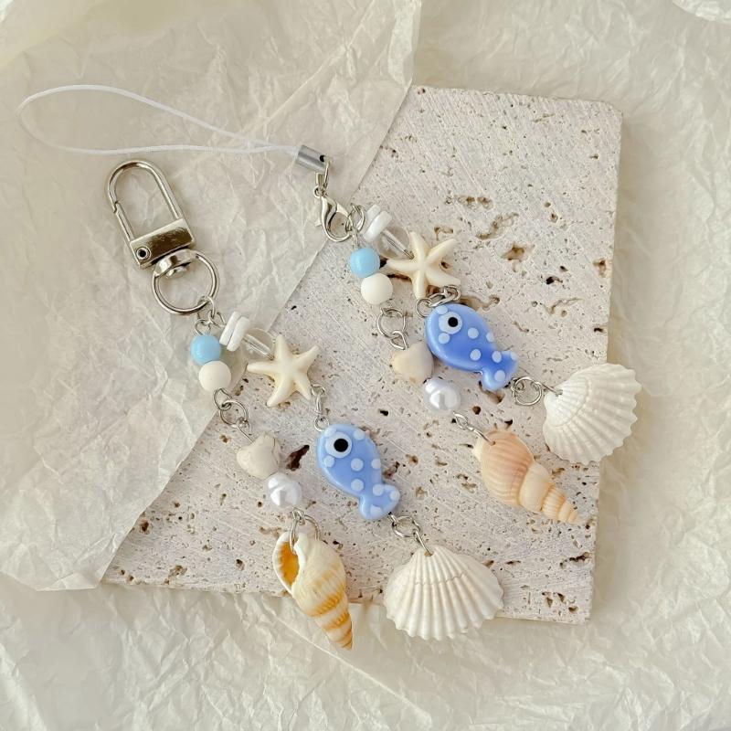 Versatile Shell Keychain Star Shells Pearls Charm Pendant Phone Strap Keychain for Backpack and Car Keys Decoration