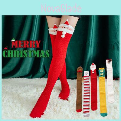 Soft Christmas Over Knee Socks Women's Thigh Stocking Santa Claus Elk Elf