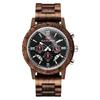 Men Natural Walnut Wood Watch Multifunctional Chronograph Quartz Wristwatch Roman Numeral Dial Sport Wooden Band Watch