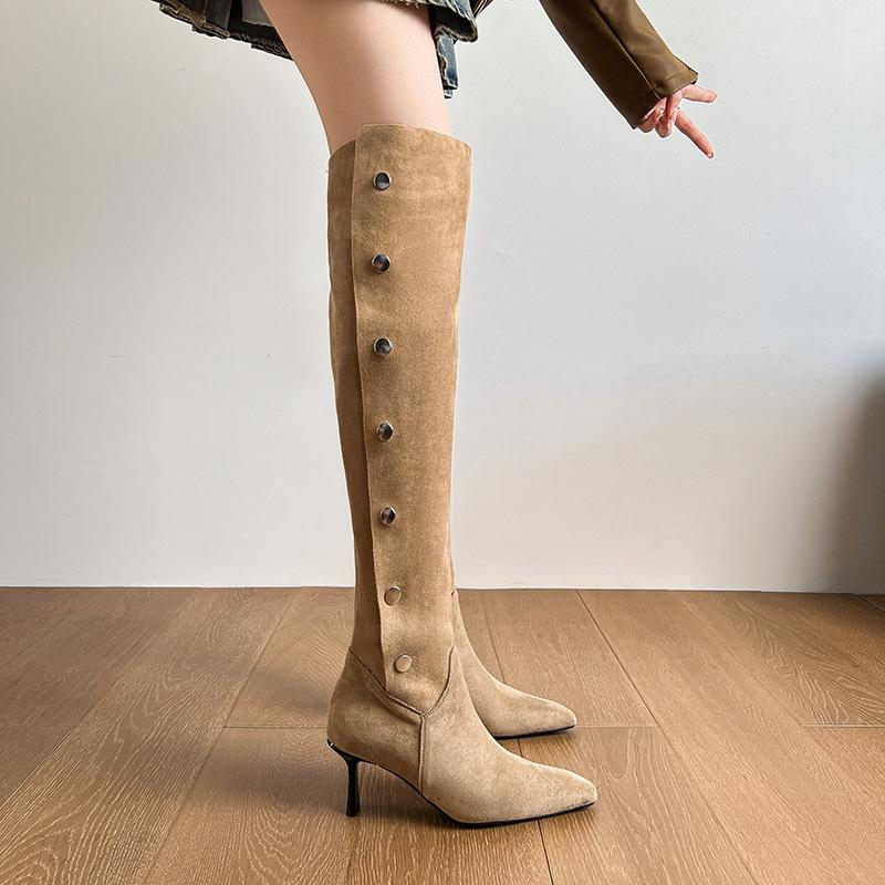 Tall knight boots women's autumn and winter French thin heels but knee boots western cowboy pointed boots 2025 new
