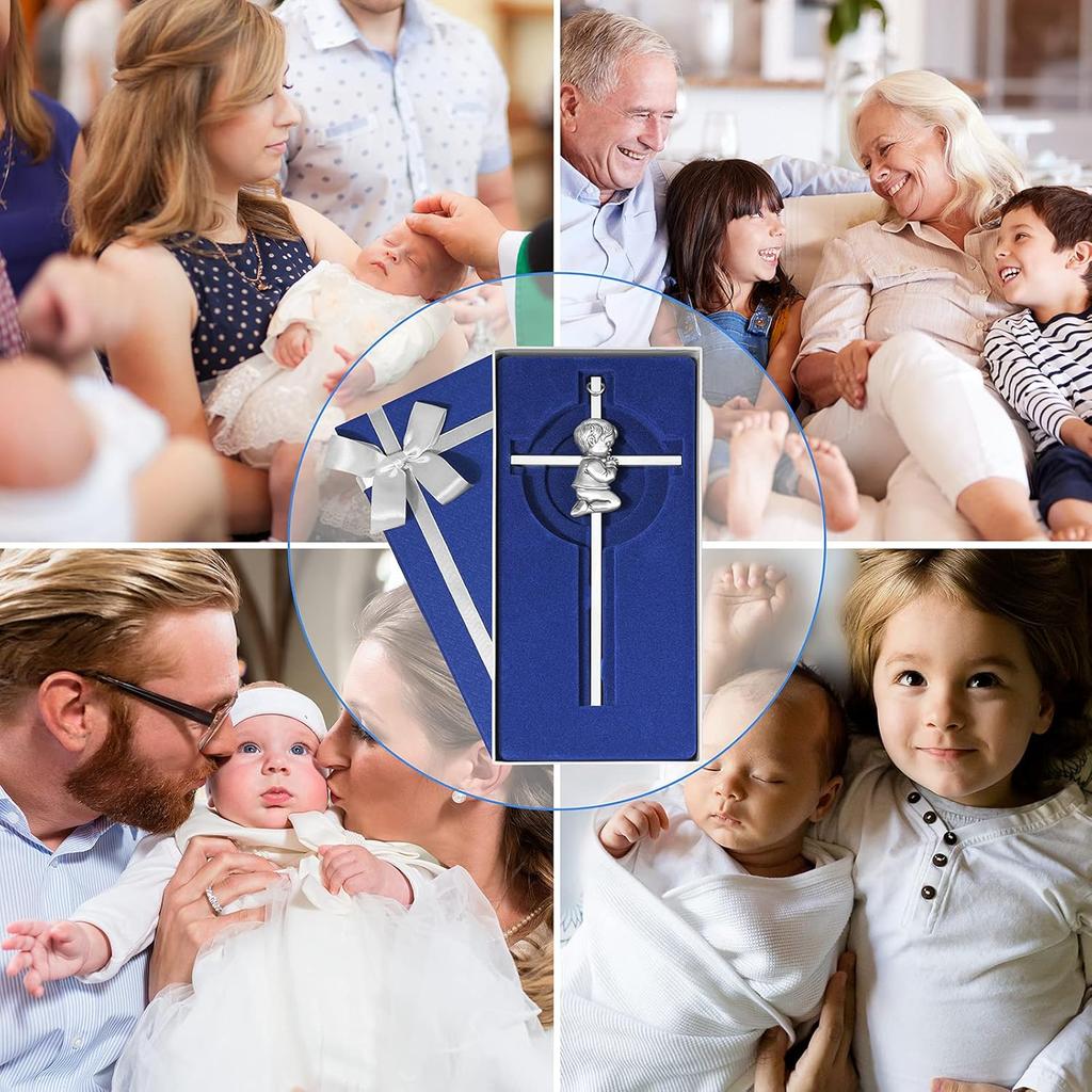 Baby Wall Cross Baptism Gifts for Boys, 7-inch Silver Blessing Boy Baptism Crosses for First Holy Communion Christening and Dedication Baptismal