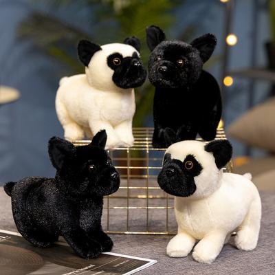 Cute Standing Black Puppy Dog Doll Plush Toy Bulldog Doll Boy Soothing Doll