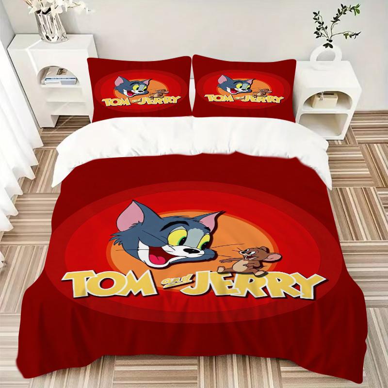 3pcs Tom & Jerry Design Printed Quilt Set Soft and Comfortable Quilt Cover for Bedroom, Guest Room F091