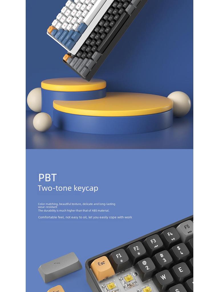 Patriot A87 Rechargeable Wireless Mechanical Keyboard, Full-Key Anti-Ghosting, Wired/Wireless, Blue Switches for Office & Gaming.