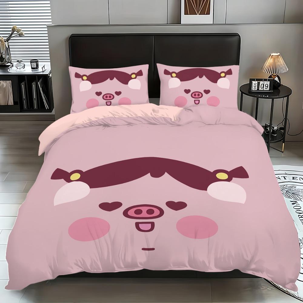 Cartoon Pig Duvet Cover Pillowcase Bedding Set BoyGirl Bedroom Decoration Children-Gift Single Double Large SizeZip Duvet Cover