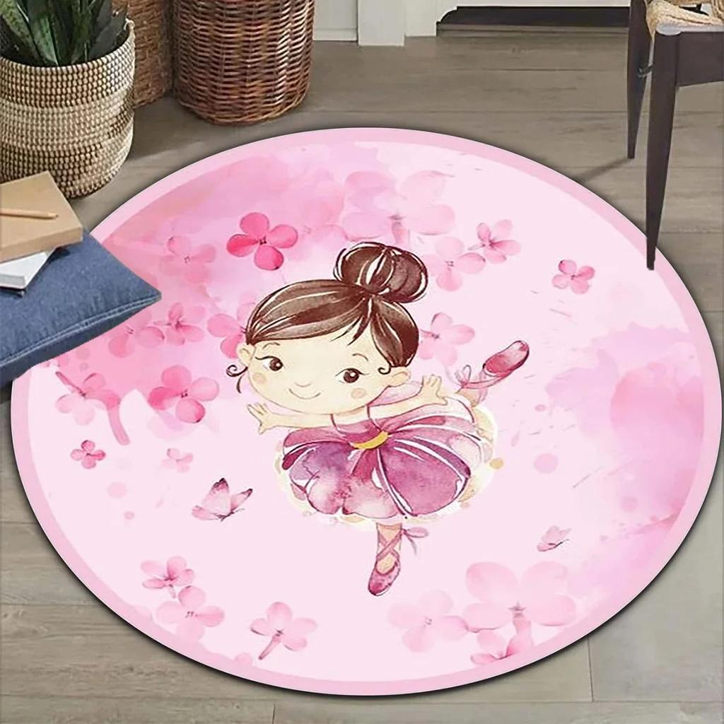 Cartoon Ballet Girl Round Carpet Moon Princess Print Rug For Children's Room Sofa Living Room Balcony Corridor Decor Floor Mat