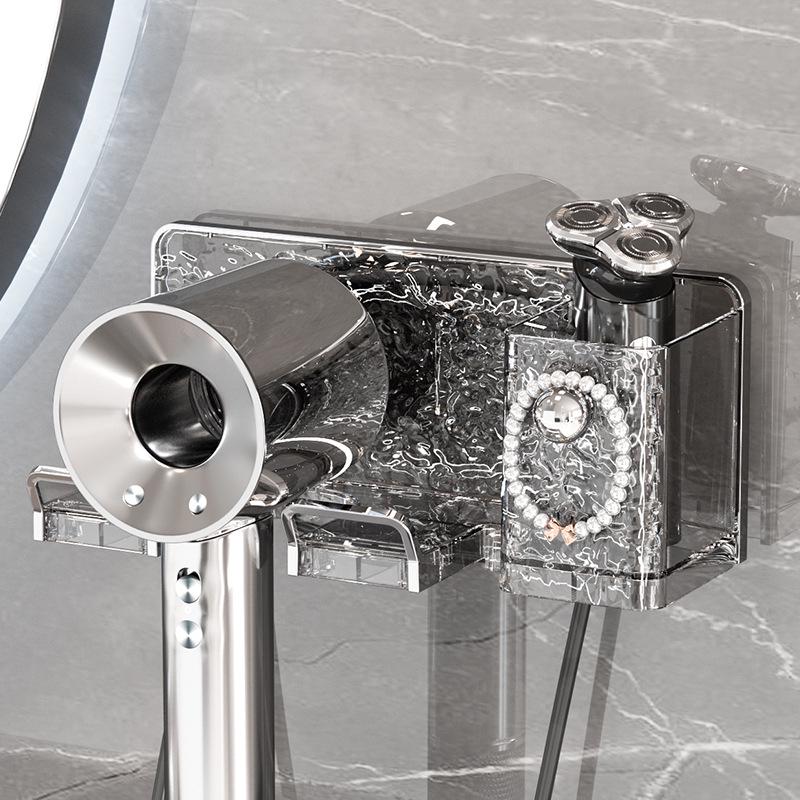 Multifunctional Wall-Mount Hair Dryer Holder: Punch-Free Storage Rack and Organizer