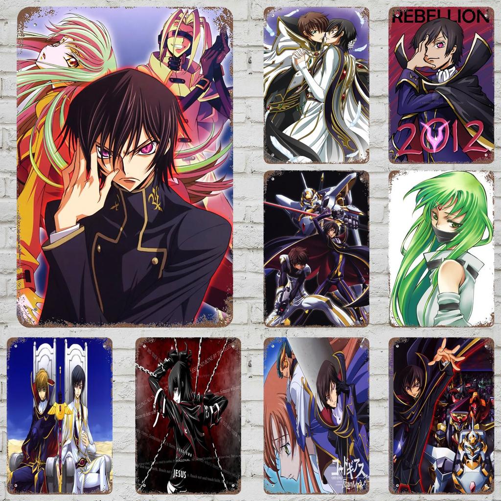 Code Geass Anime Vintage Metal Tin Signs Posters Decor Retro Metal Plaque Wall Art Decor for Garage Bar