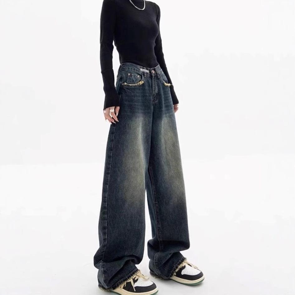 Dark Blue High-Waisted Retro Denim Jeans - Women's Summer Straight-Leg Casual Fit