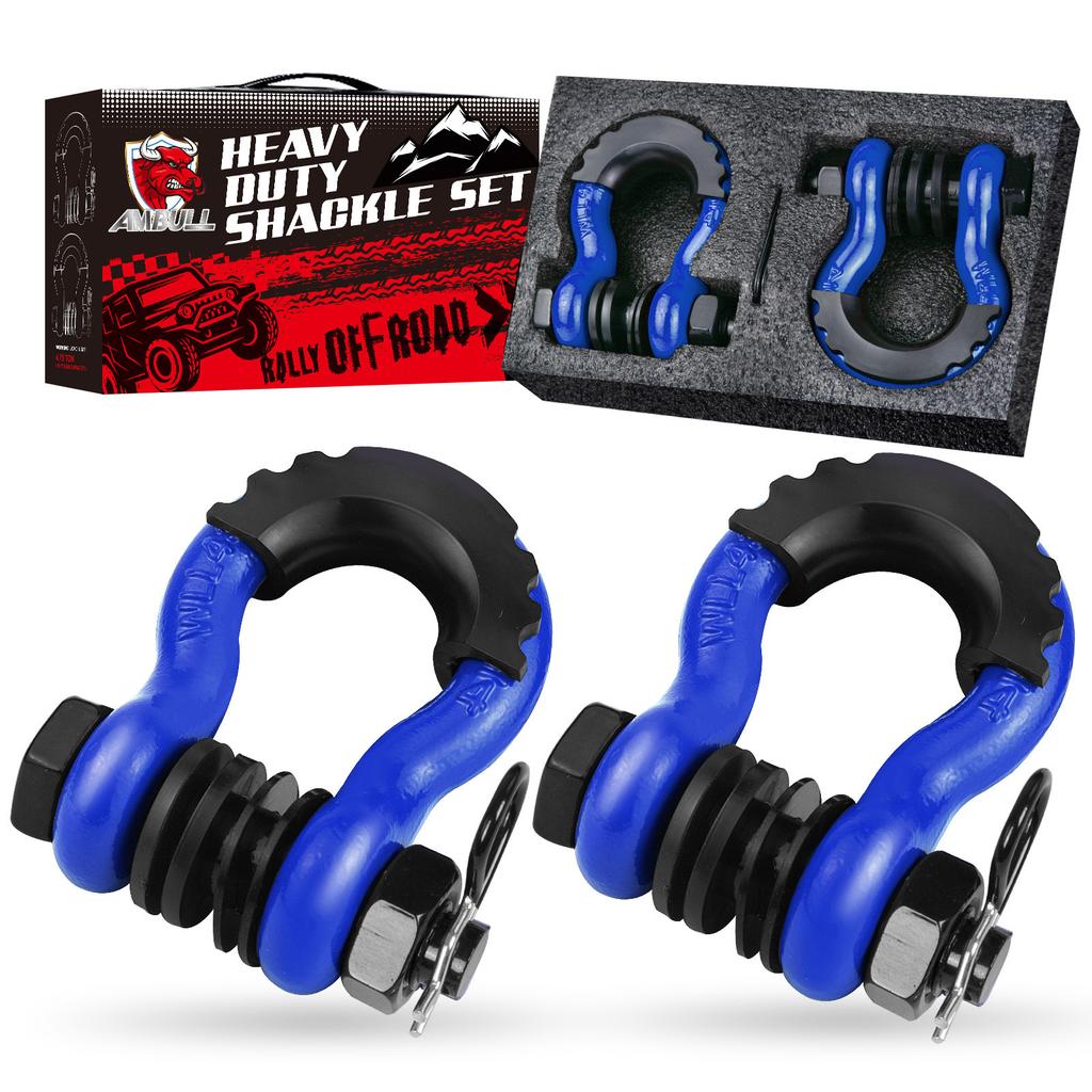 2pcs 3/4" D-Ring Shackle U-Hook Loop Shackles with Screw Pin Isolators Washers for Jeep Off Road Vehicle Recovery