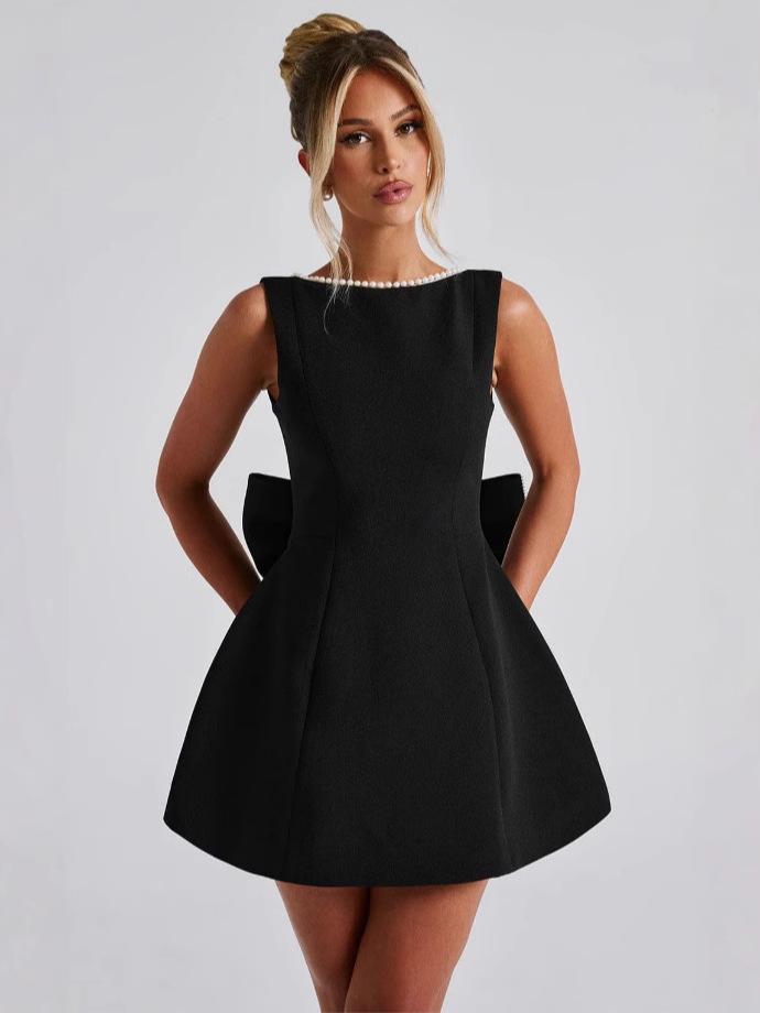 Women's Summer Pearl Bow A-Line Fashion Slim Dress