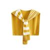 Ladies' Fashionable Shirt Draped Over A Shawl, Paired With A Striped Knitted Scarf