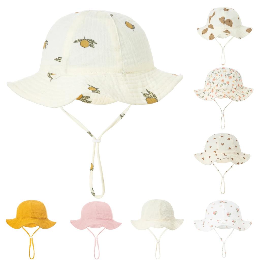 Accessories Kids Summer Autumn Baby Fisherman's Hat Solid Prints Muslin Cotton Panama Girls Hat Beach Infant Sun Protection Cap