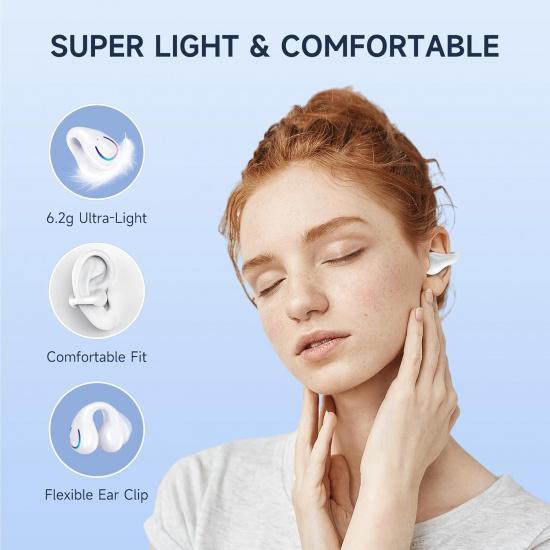 Open Ear Clip Wireless Earbuds Bluetooth 5.3, Sports Earphones Built-in Microphone with Earhooks & Ear Hook, Wireless Charging Case & Display,