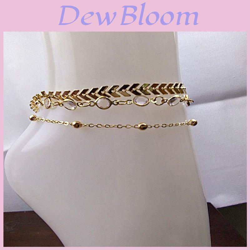 3pcs Set Of Exquisite Summer Beach Fashion Fishbone Chain Crystal Zircon Anklet