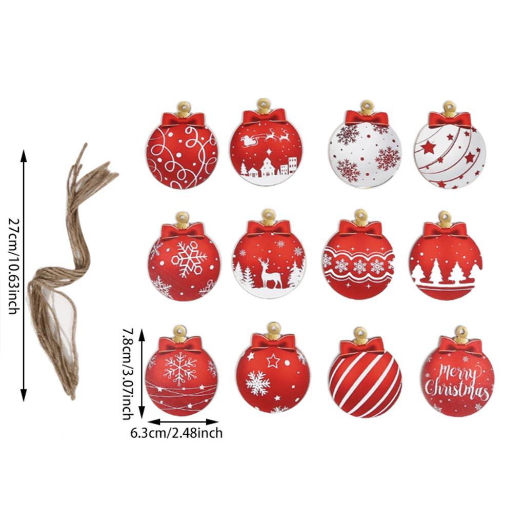 12Pcs Christmas Gift Decoration Wooden Xmas Ball Pendant Christmas Tree Hanging Home Room Decor Outdoor Accessories