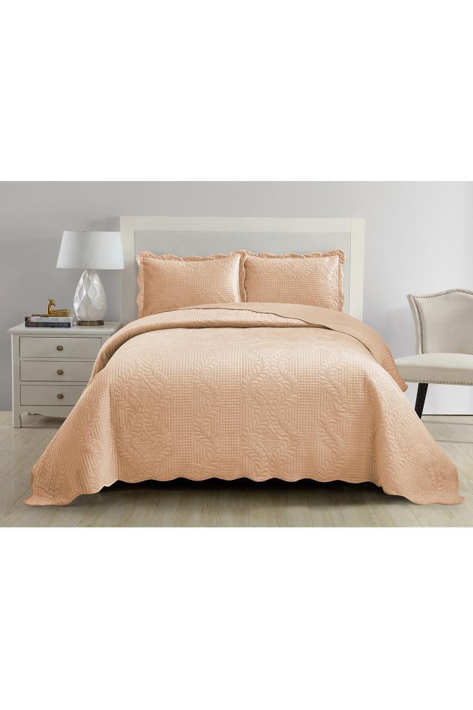 Sada mikro měkkých přehozů na postel Sevda, přikrývka 250x240 cm s povlakem na polštář, plná velikost, celá postel, béžová