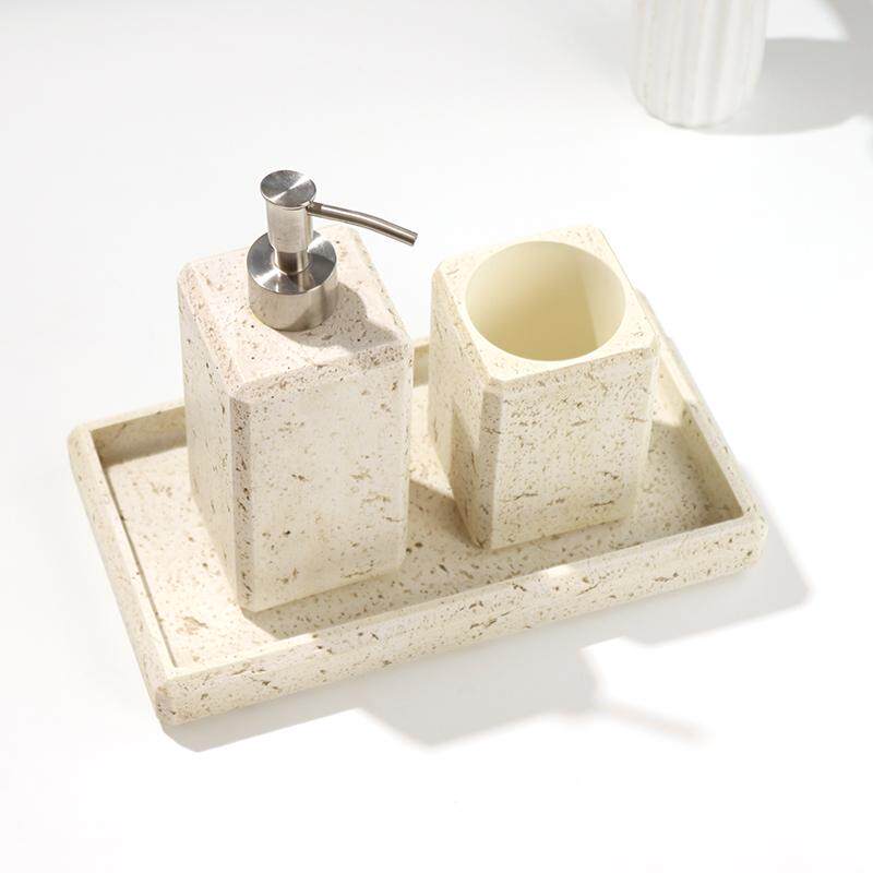 Sand and Gravel Resin Hand Sanitizer Bottle Luxury Advanced Bathroom Emulsion Press Packaging Bottle Bathroom Tray Ornaments Set