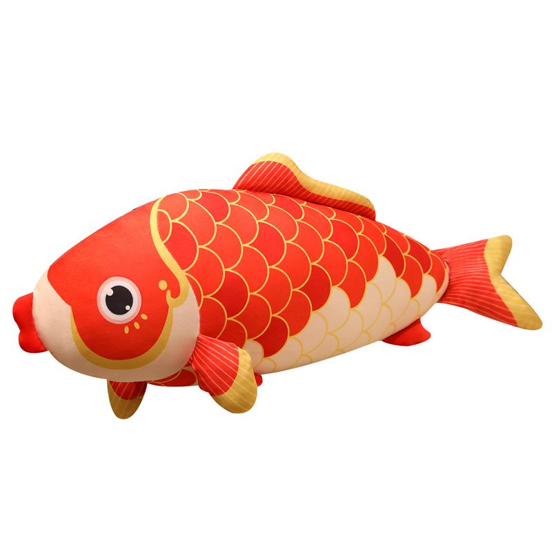 60Cm Red Koi Fish Plush Pillow Stuffed Ocean Animal Cushion Long Bolster Sleeping Companion Decoration