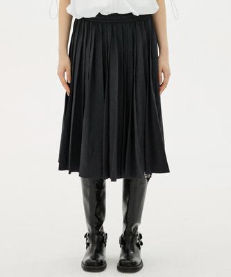 Oioi Collection Pleated Midi Skirt [Black]