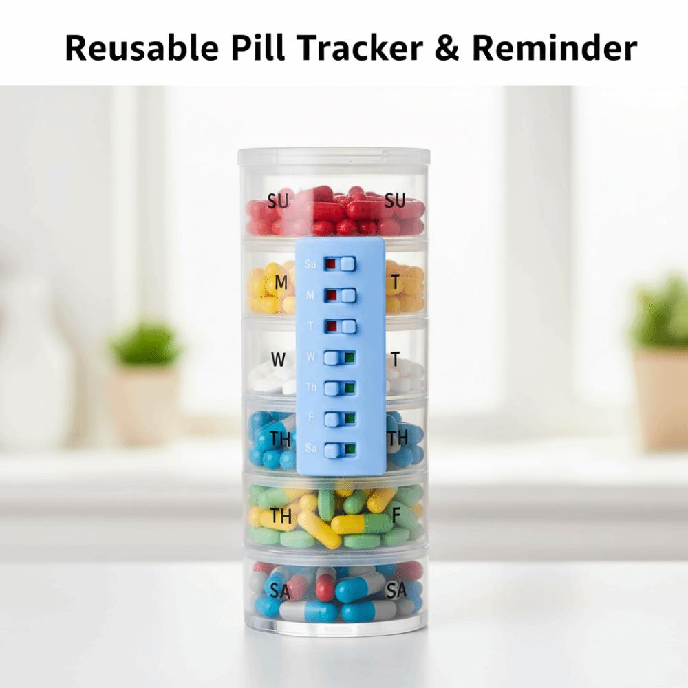 Curved-Back Reusable Pill Tracker Color-Coded Indicators Creative Pill Reminder Elderly Friendly Portable Medicine Tracker
