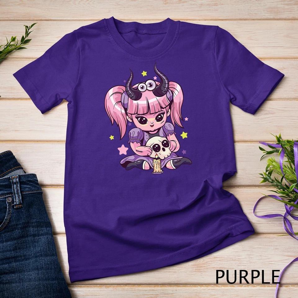 Kawaii Pastel Goth Cute Creepy Girl Skull Demon Evil Girl Unisex T-shirt 9 S