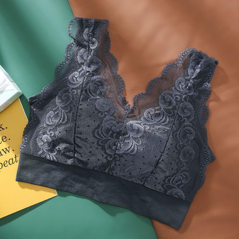Sexy Lace Large Size Back Underwear for Women Without Steel Ring Gathered Anti-sagging Vest Bra Thin Breathable Simple Natural Bra