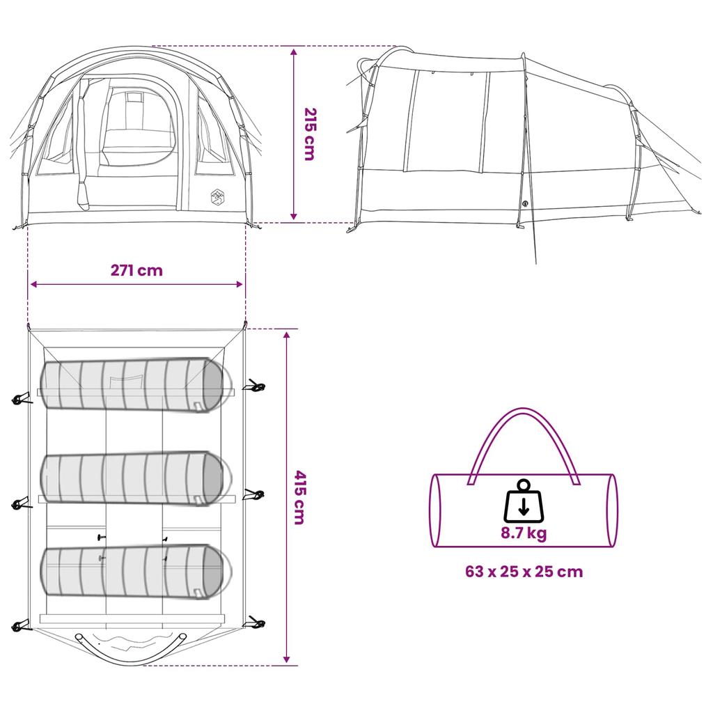 Tunnel Tent Olive Green 400 x 260 x 200 cm Polyester and Steel