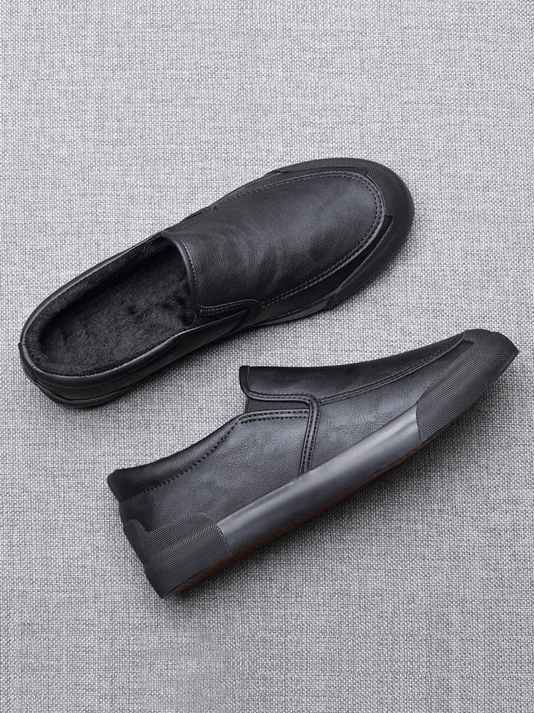 2025 new men's shoes winter trendy shoes one-pedal leather shoes men's business casual shoes velvet thermal cotton shoes men's