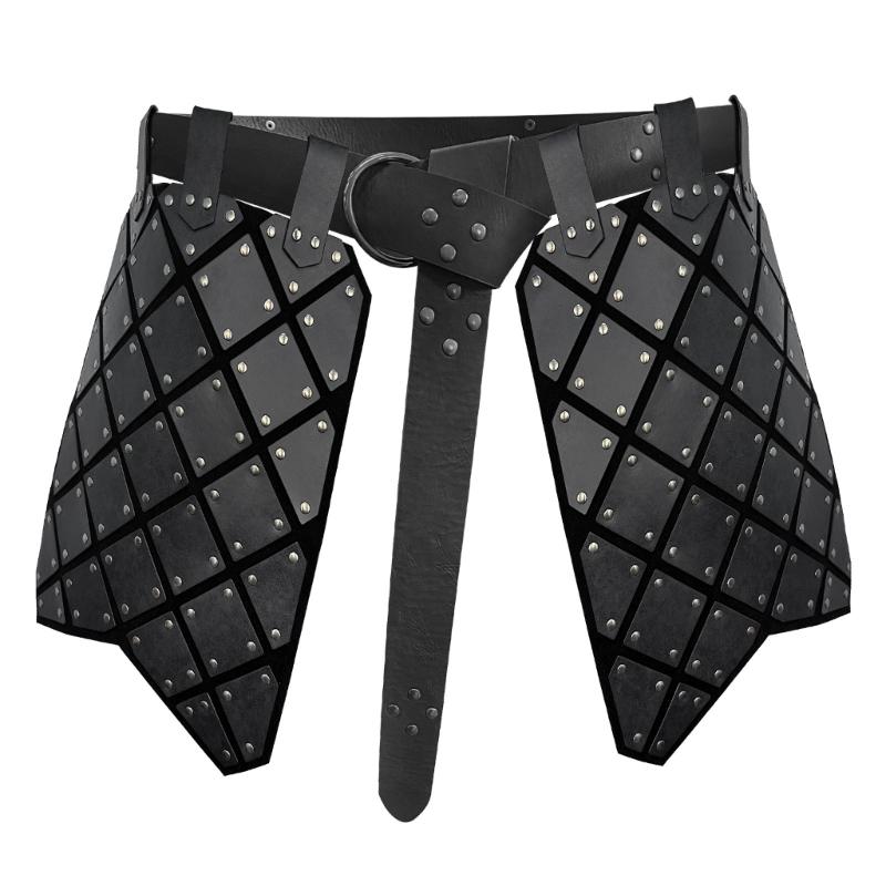 Retro Skirt Armors with Adjustable Belt Double Sides Waist Armors Medieval PU Leather Thigh Armors