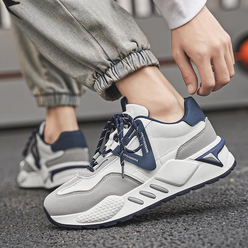 New Lace-up Student Sports Shoes Breathable Mesh Surface Thick Sole Non-slip Men's Shoes Youth Soft Sole Running Shoes