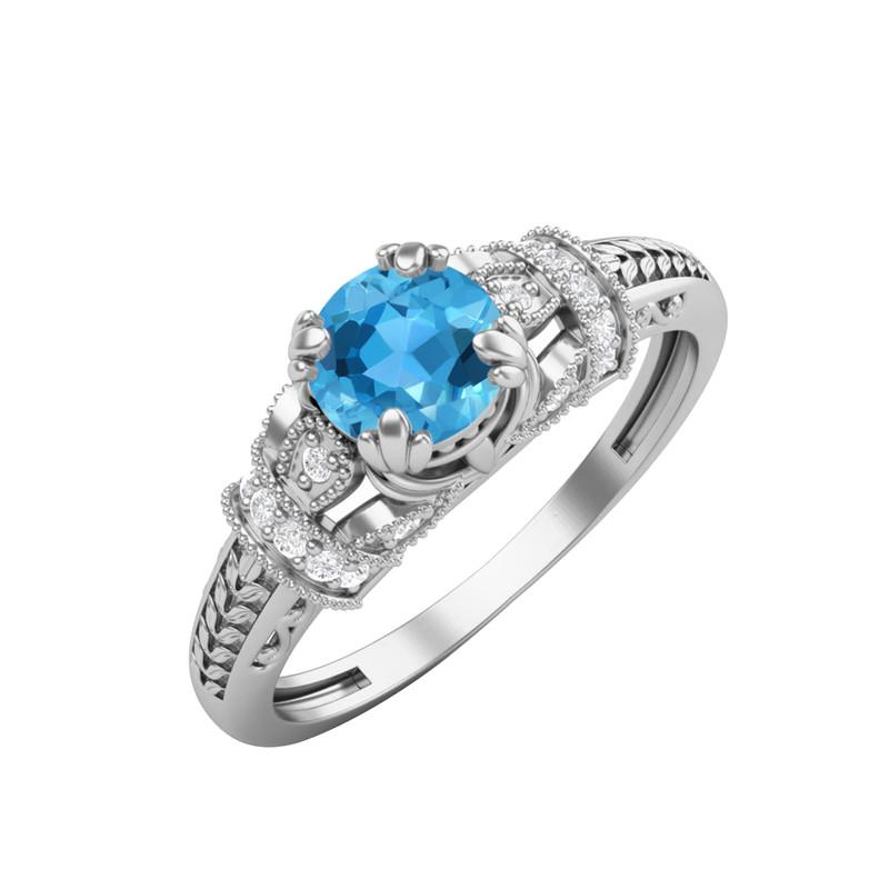 

5MM Round Swiss Blue Topaz Gemstone 925 Sterling Silver Solitaire Blossom Design Women Wedding Ring 6.5 білий