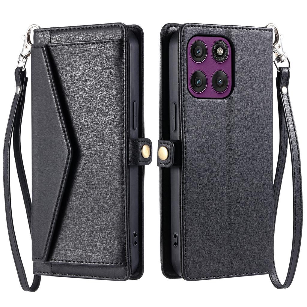 For Motorola Moto G56 5G Leather Case with Wrist Strap Wallet Stand Phone Cover