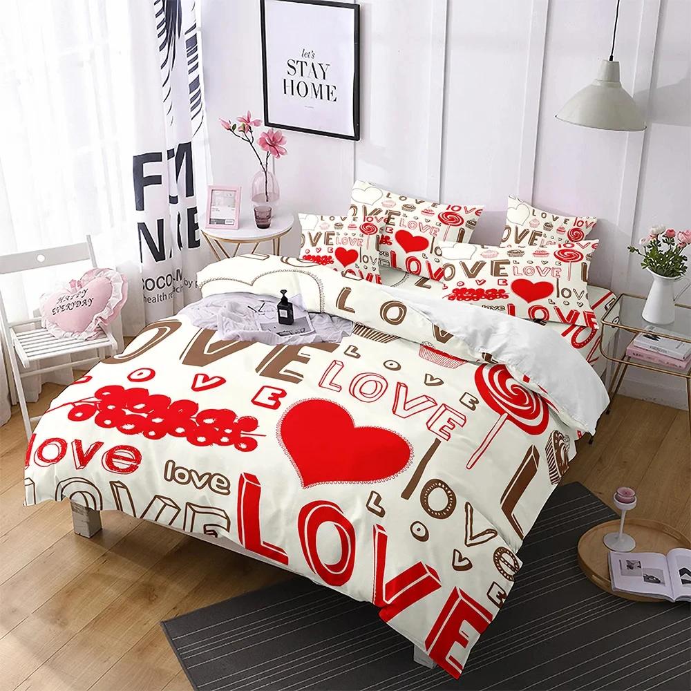 Red Lips Soft Duvet Cover Set Love Beding Sexy Theme Polyester Comfortable Quilt Cover Set for Adult People Couple Ziper Ties King Quen Sized
