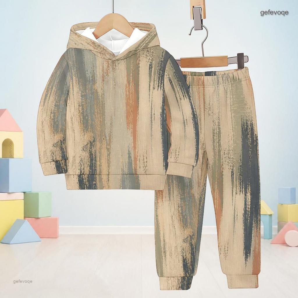 Kids Boys Girls Hooded Long Sleeve Printed Sweatshirt Cuffed Pants Two Piece Outfit