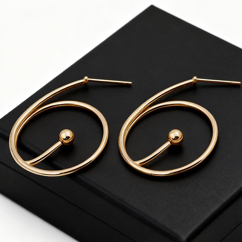 

New Minimalist Gold Spiral Women s Drop Earrings with Bead Unique Statement Ear Zircon for Effortlessly Chic Daily Looks